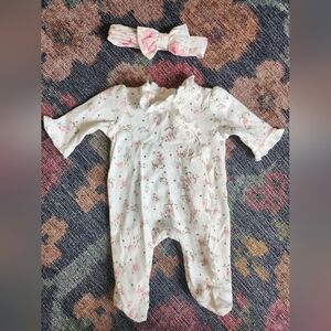 Little Me White and Pink Floral Footie
